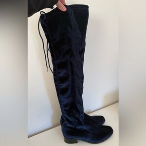 Over-the-Knee Velvet Boots - Navy